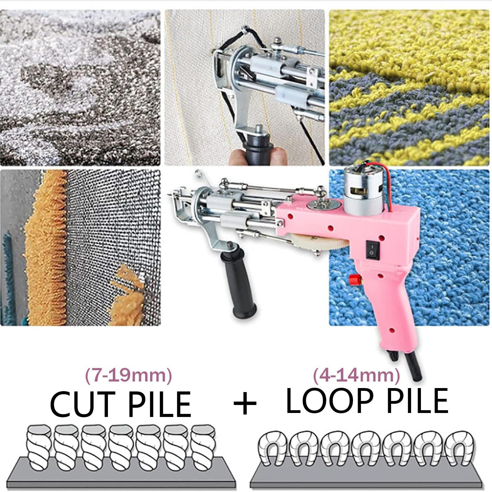 Herramienta para Hacer Mechones de Alfombras de Pelo Cortado Pistola para Hacer Mechones de Bucle Máquina Eléctrica para Tejer Alfombras Herramientas de Perforación Manuales,Blue