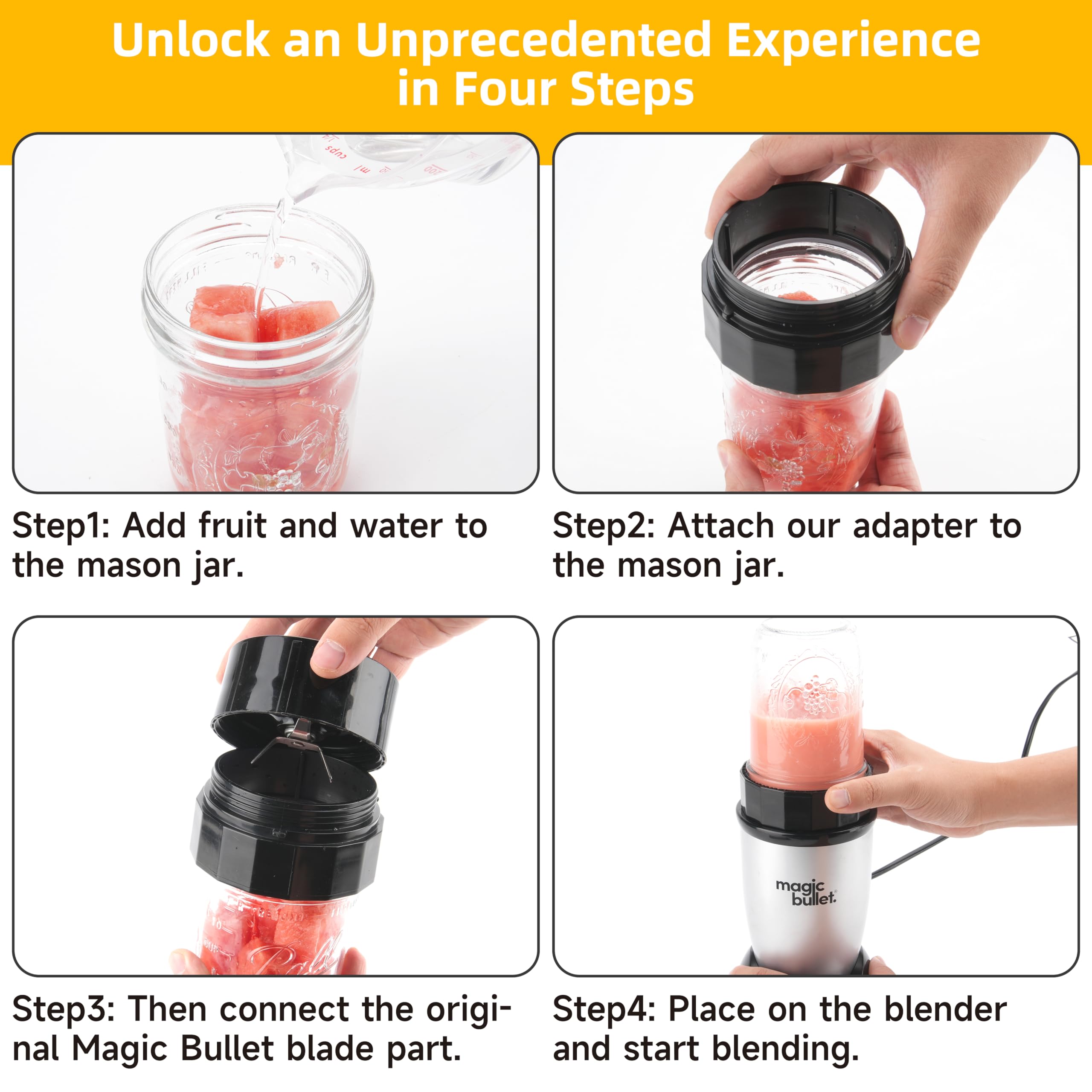 Adapter Connection for Magic Bullet Blender And Ball Wide-Mouth Mason Jar - Blend Directly in a Mason Jar Replace Plastic Cup-Accessory for 250 Watt Magic Bullet Blender