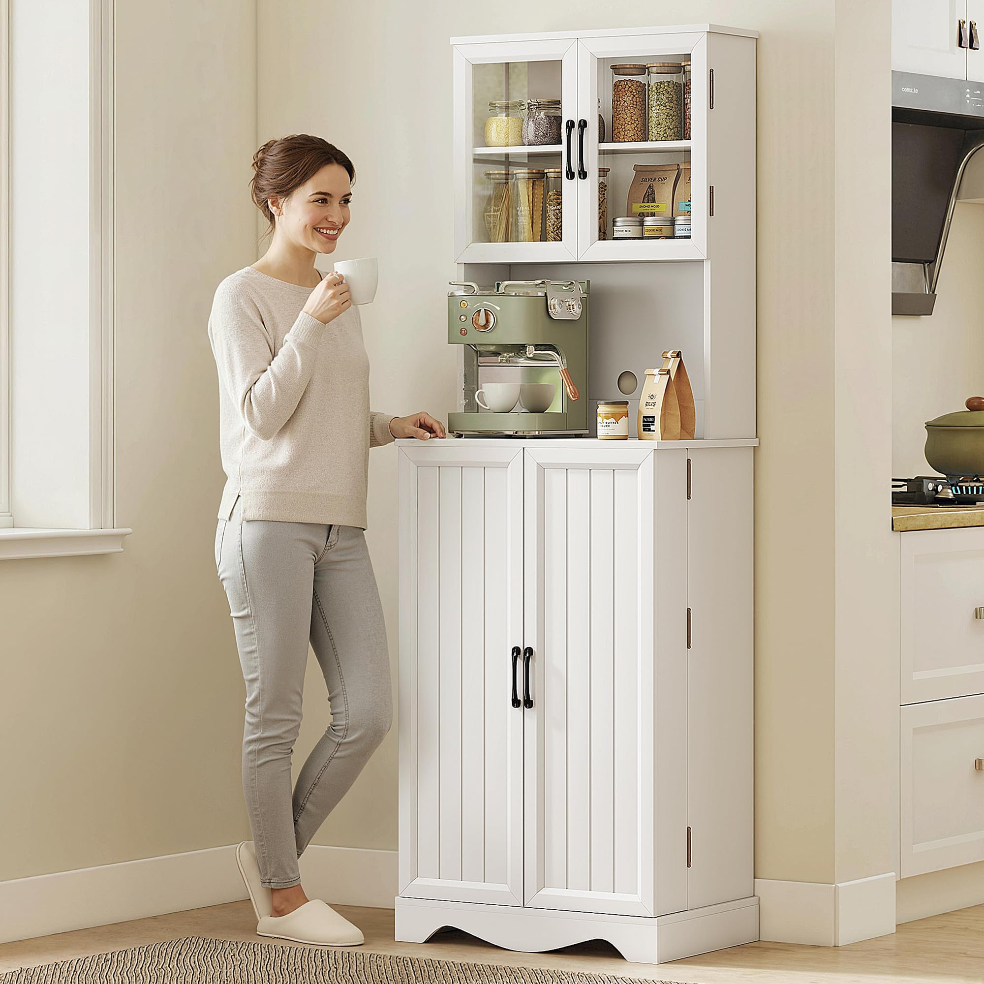 HOMCOM Buffet Haut Cuisine 4 Portes Plan de Travail 60x39,5x179,6cm Blanc