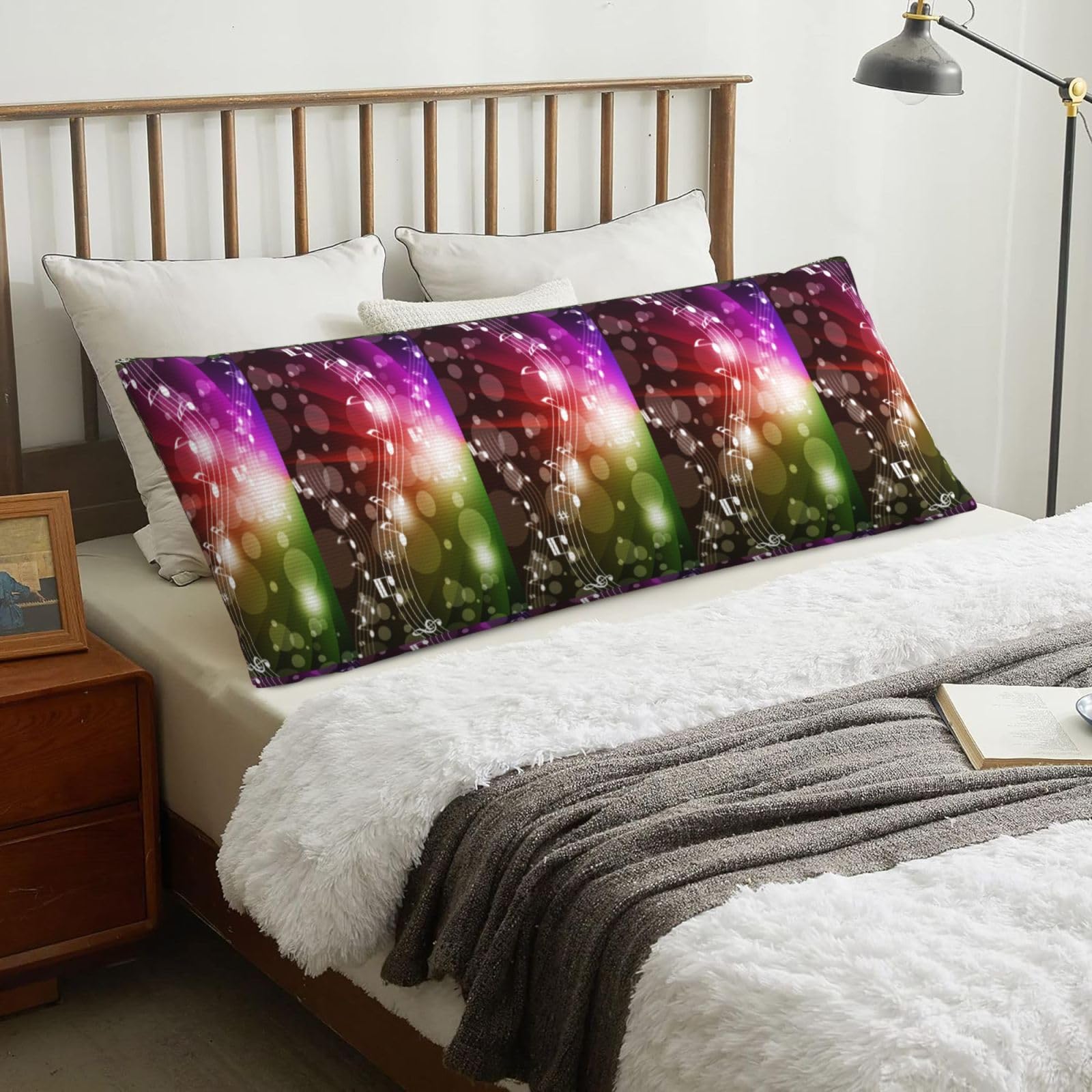 Music Note Musical Theme, Body Pillow Cover with Zipper,Long Body Pillowcase 20 x 60 in