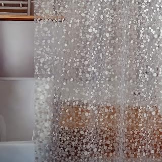 Bostofy 8G Thick EVA Waterproof Shower Curtain Liner with 3 Magnets, 3D Pebble Design, 72x72 Inch for Tub & Stall - 12 Hooks Included