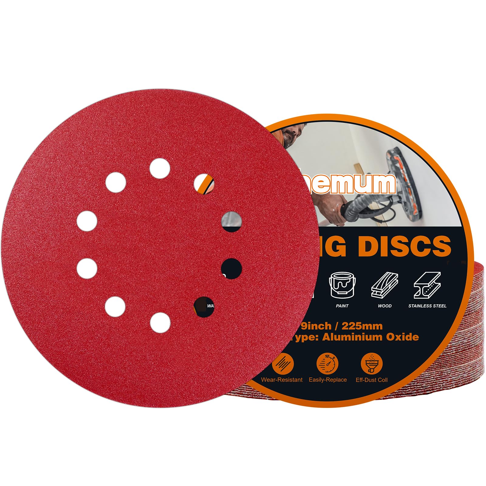 pihemum 30 PCS 225mm Sanding Discs 150 Grit 10 Hole Hook and Loop Drywall Sandpaper for Drywall Sander