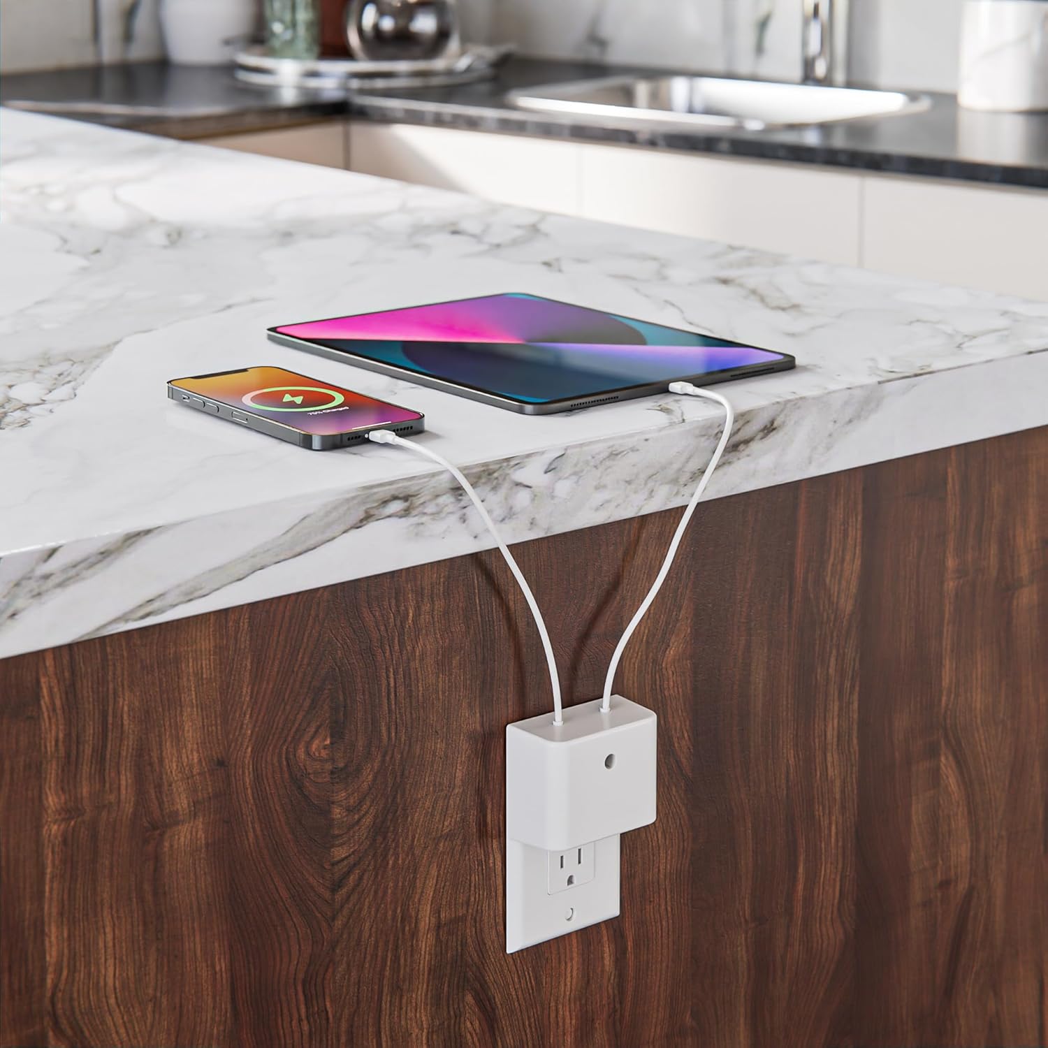 Permaplug Charger Lock Decora for Decorator Style Power Outlets: Safeguard Your Phone Charger Against Theft, Unplugs, and Cable Damage (USB-C to Lightning, 10ft)