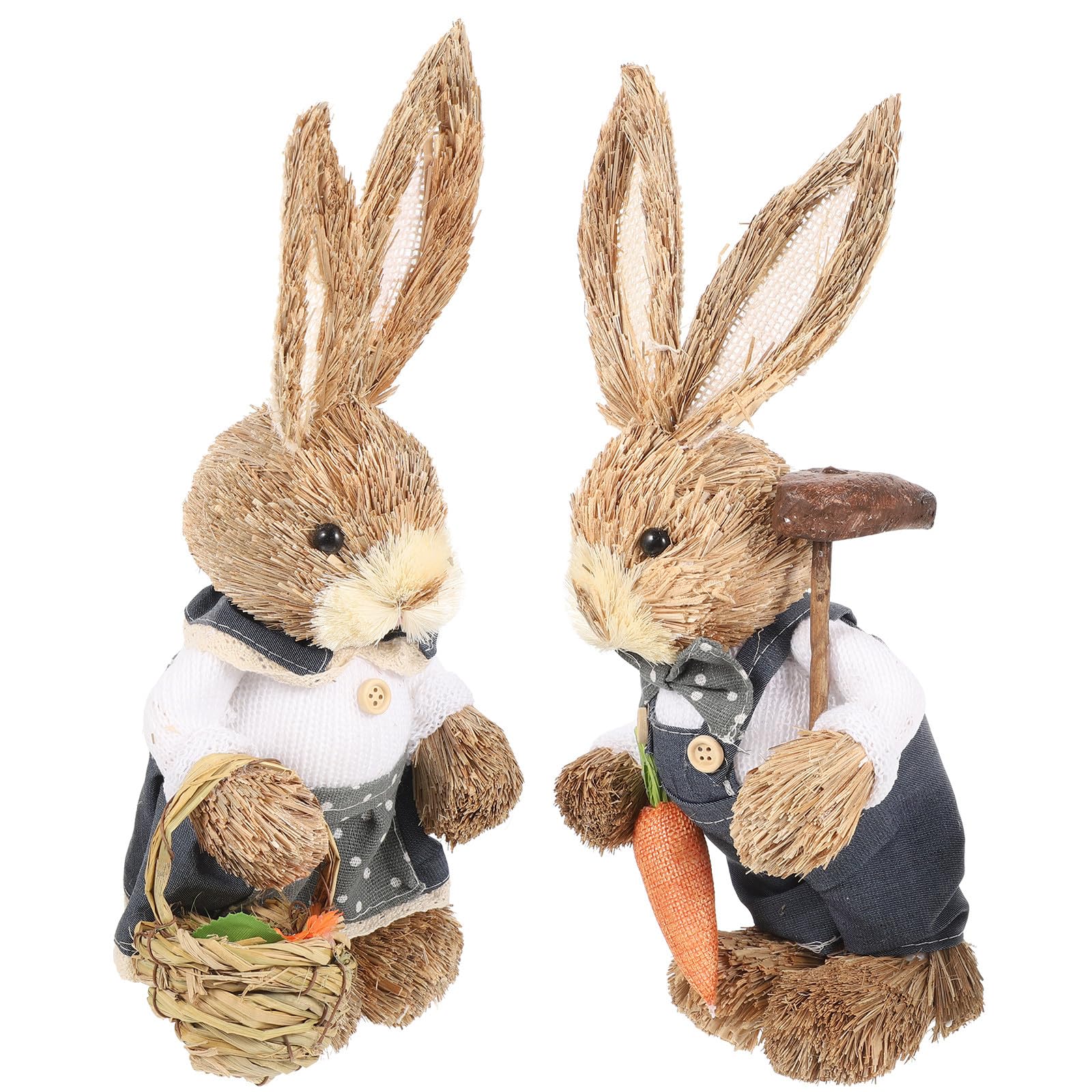 SECFOU 2pezzi Statua Coniglio Pasquale Intrecciata in Paglia Decorazione Desktop e Giardino Figurina Coniglio Artigianale Leggera e Resistente per Arredo Casa e Ufficio