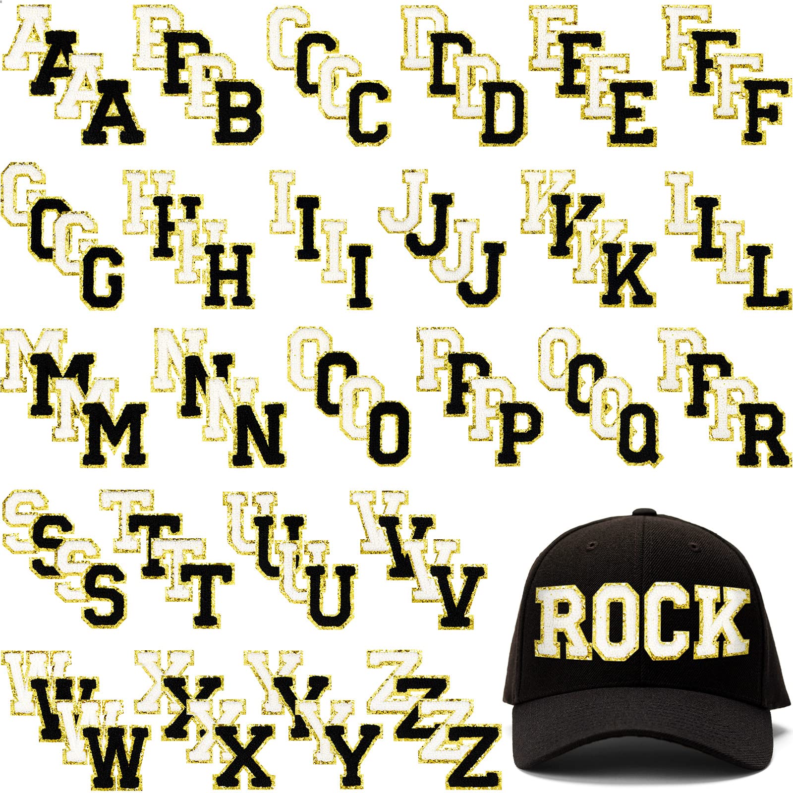 104 Pcs Chenille Letter Patches - Self Adhesive Black Letter Patches for Jeans