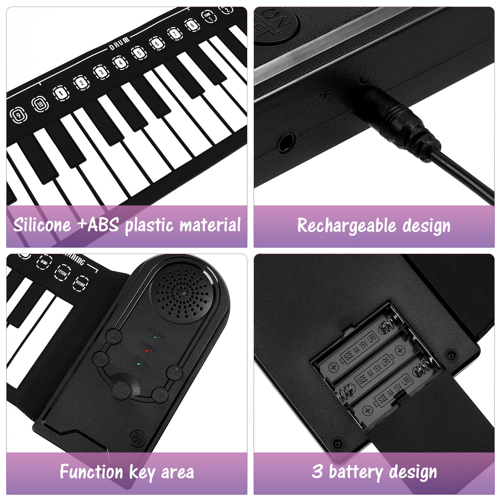 Pianoforte Digitale Arrotolabile a 49 Tasti Funzione di Sospensione Automatica e Altoparlante Integrato, Tastiera Pieghevole Portatile per Principianti e Uso Domestico
