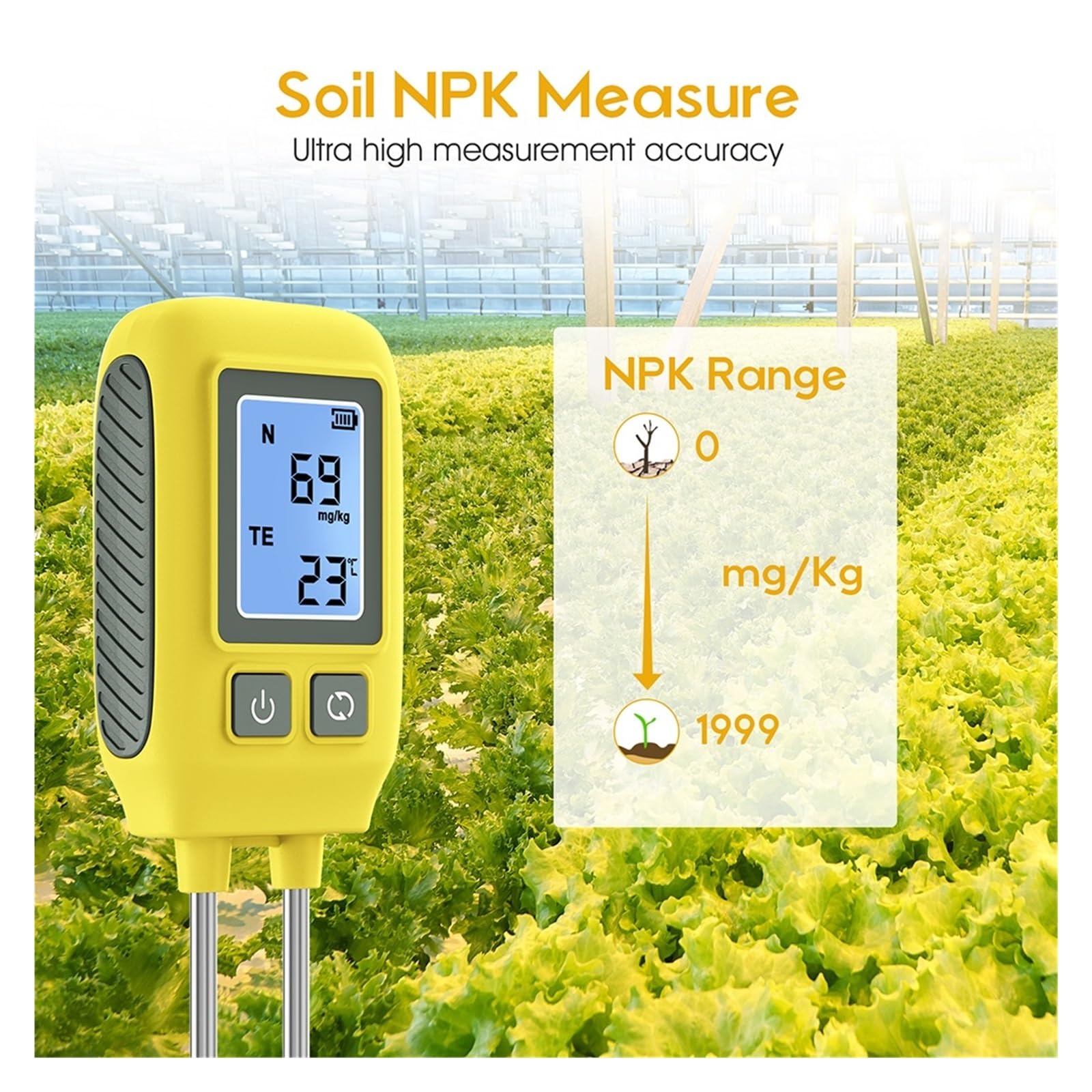 EDEDE Bodentester, 4 in 1 Bodentester LCD-Hintergrundbeleuchtung Bodendünger Nährstoffdetektor Bodentemperaturmessgerät for den Bauernhof für Pflanzenerde, Garten