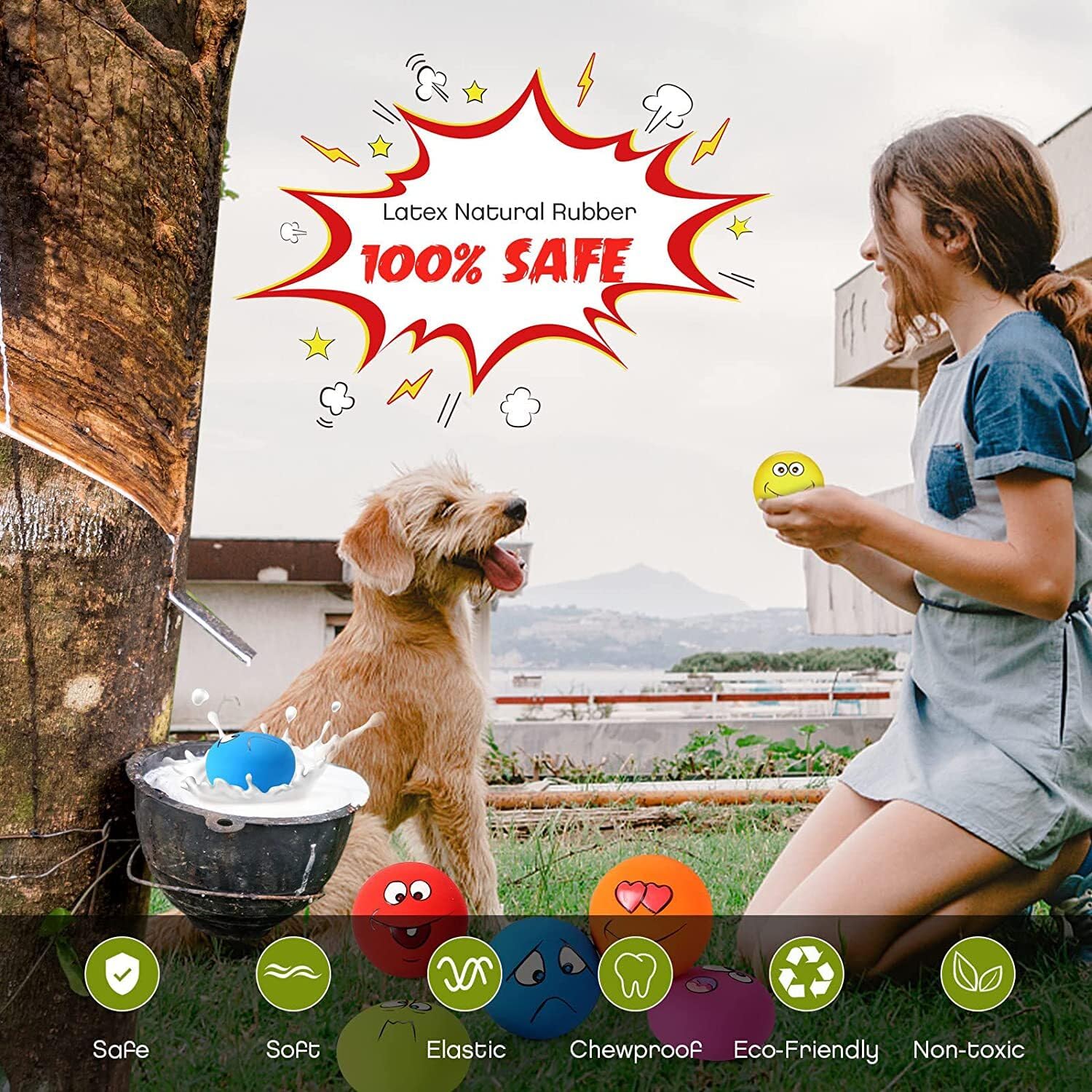 Juguetes chirriantes de goma de látex suave para perros, juguetes chirriantes para masticar la dentición, buscar bolas para perros, juguetes para cachorros, regalos para mascotas, perros