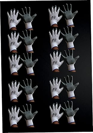 FORTUNER Nylon Safety Hand Gloves | Anti Cut | Cut Resistant | Industrial | Domestic Hand Gloves - 10 PAIRS (WHITE GREY)