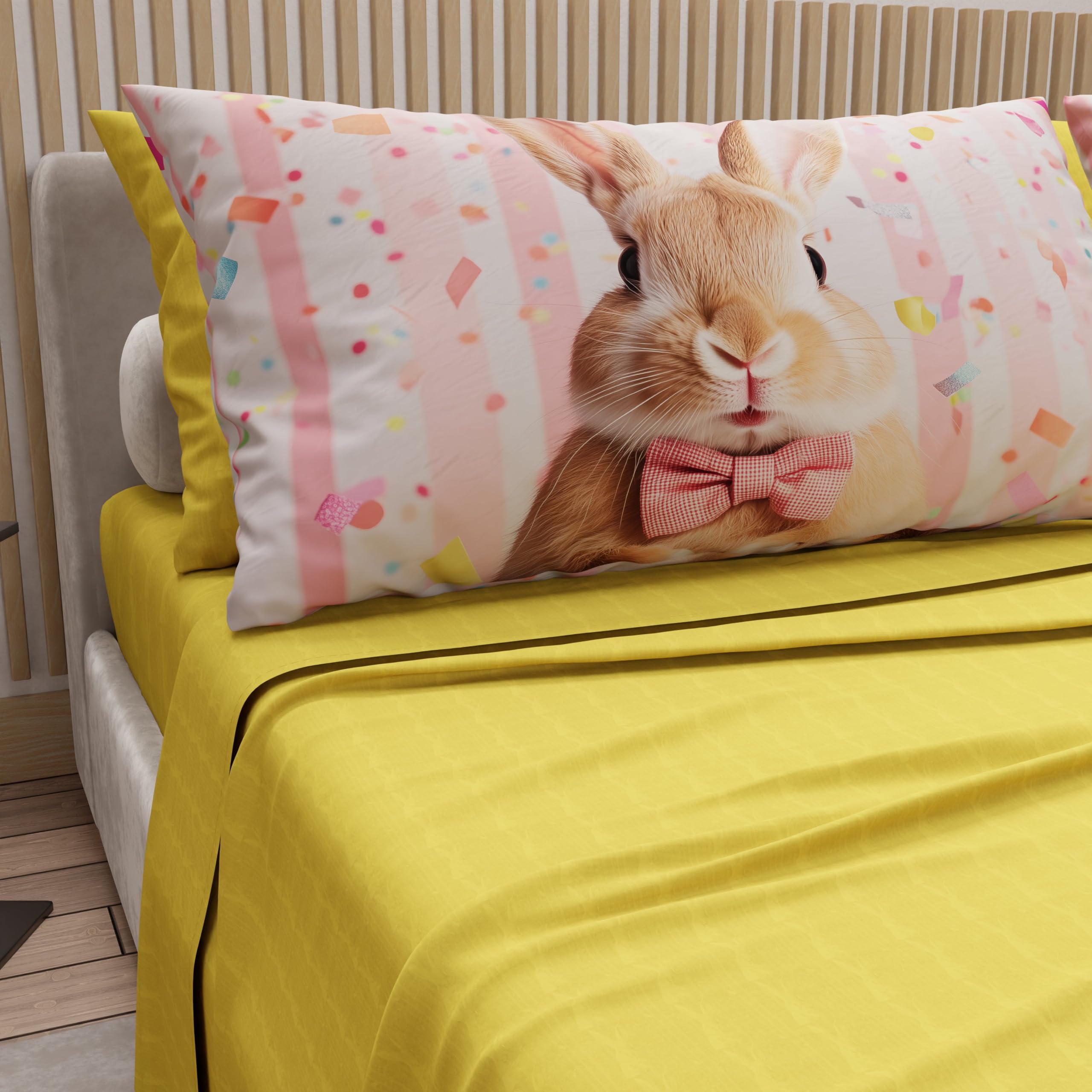 Draps de lit double en coton PETTI Artigiani Italiani avec taies jaunes motif Pâques