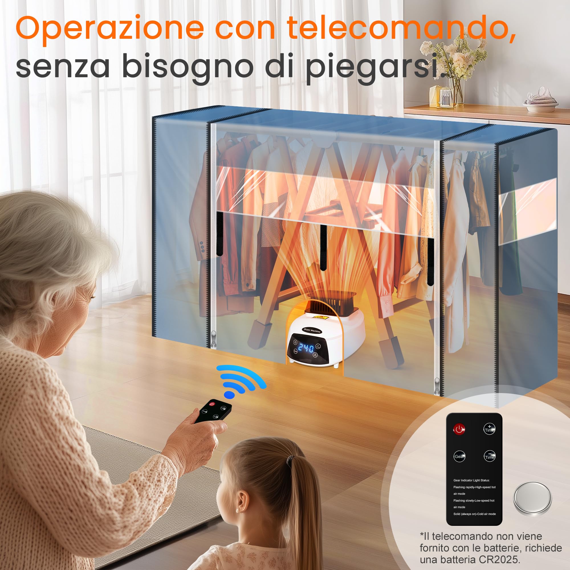 KPCB Stendino elettrico asciugabiancheria con copertura per stendino riscaldato, asciugatrice portatile con telecomando e timer, mini asciugatrice piccola per appartamento, dormitorio e abitazione