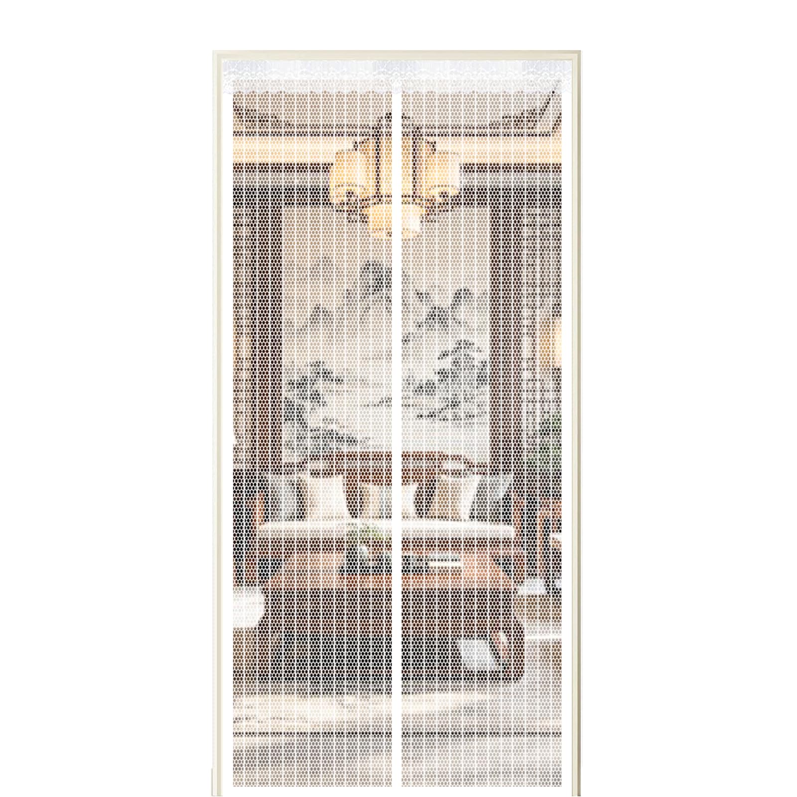 Xuehmin White Screen Door 80 X 275 Cm Self Sealing Powerful Magnets Heavy-Duty Fly Screen Door With Powerful Magnets & Full Frame Magic Tape Suitable For Patio Doors Balcony Bedroom,