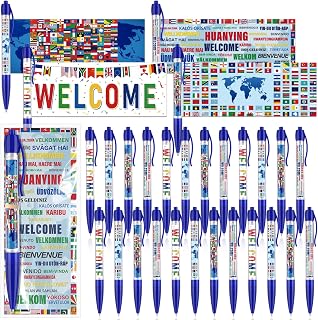 48 Sets International World Flag Ballpoint Pens Country Flags Cards Bags Back to School Gifts for Students School Office Supplies Multicultural Decorations for International Sports Party Favors