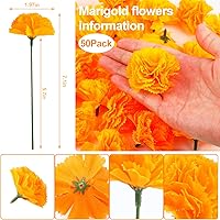 Vista 2 de CCINEE 50 piezas de flores de caléndula artificiales de seda a granel, flores de caléndula con tallo de caléndula falsas flores para bricolaje