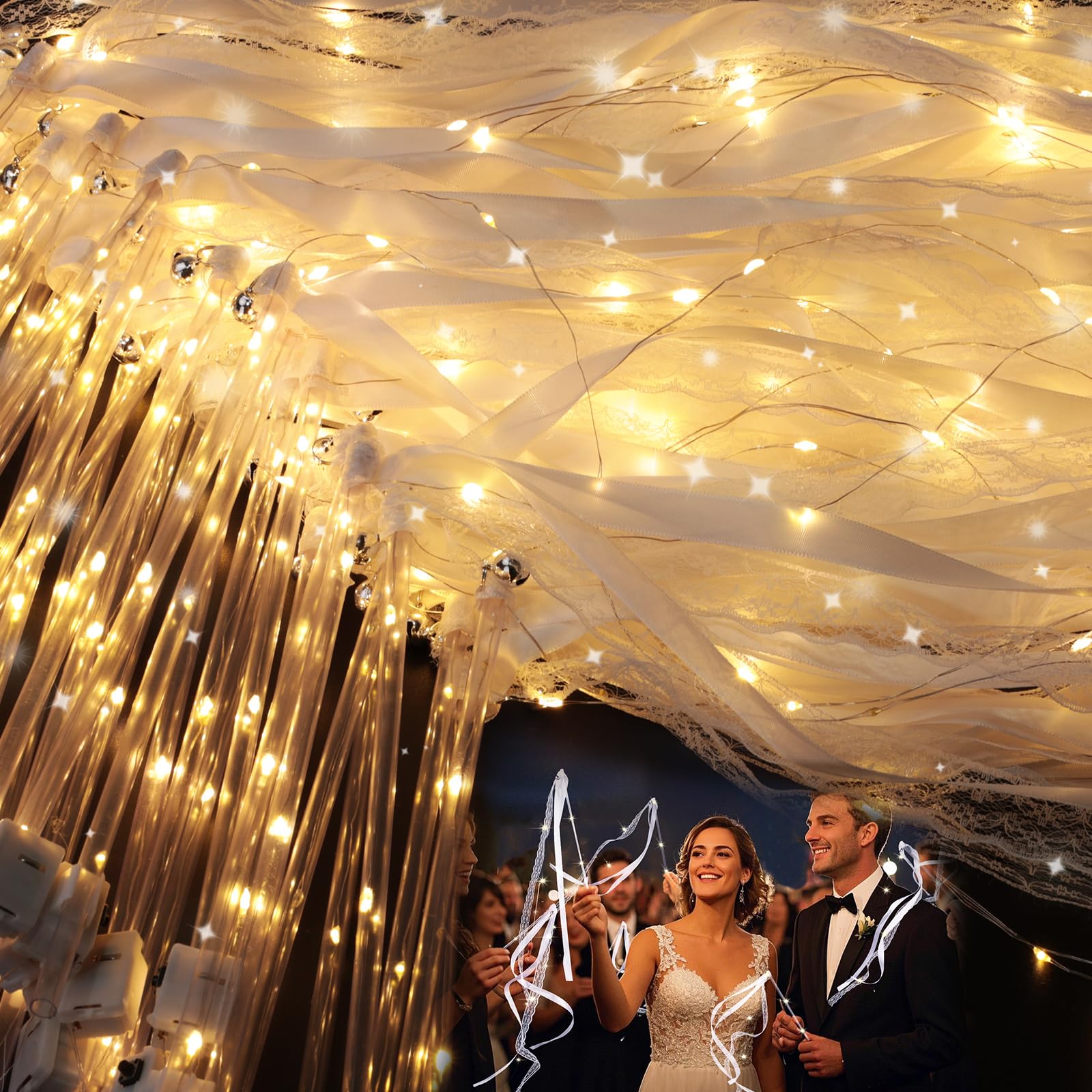 30 Pieces Light up Wands for Wedding Multi Mode White Wedding Wands Glow Fairy Wands with Bells for Wedding Send Off Reception Concert New Year