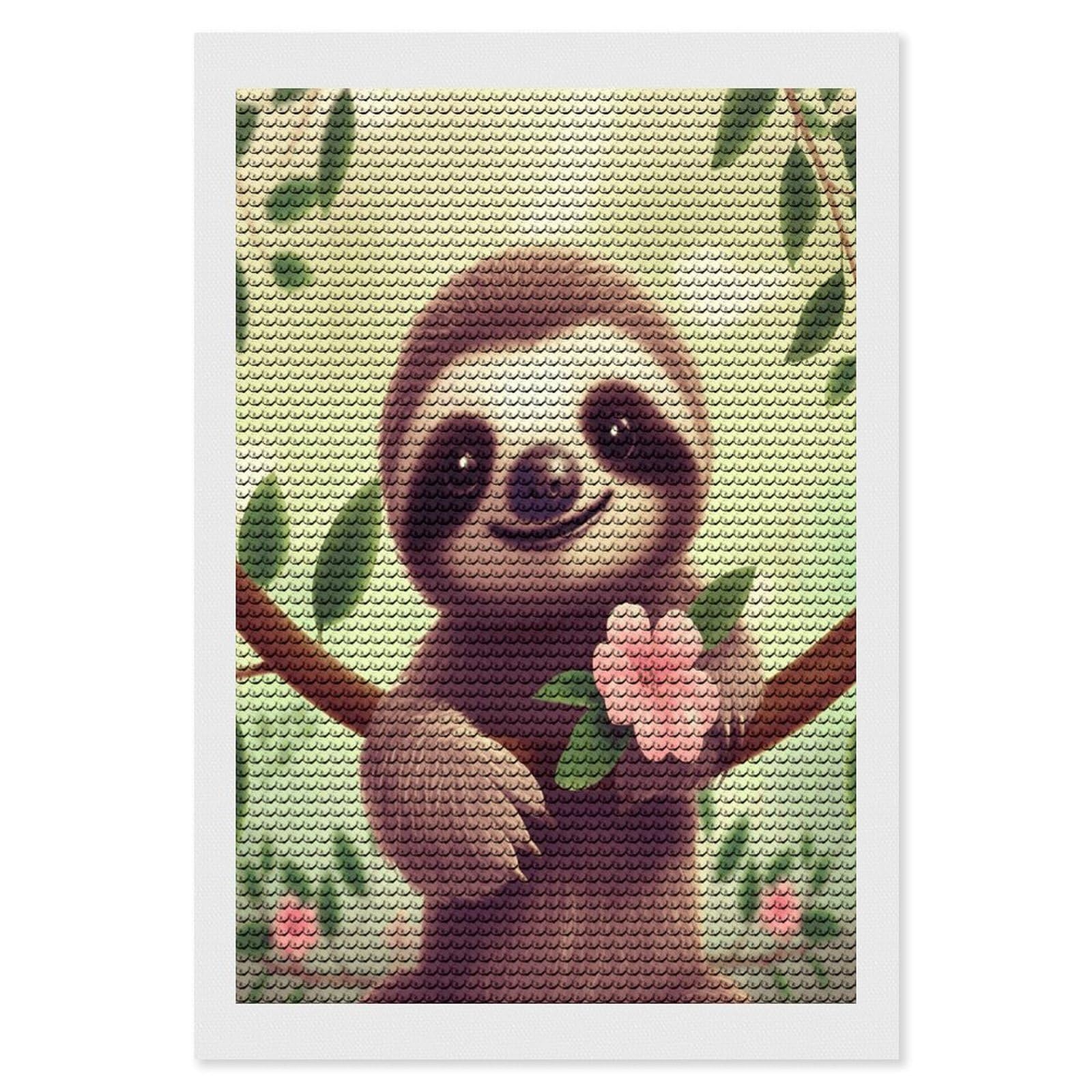 FekiLoot Cute Sloth Paint by Numbers Kit for Adults Beginner DIY Diamond Dots Paintings Round Full Drill Diamond Art Kits Picture Diamond Art Painting Kits for Home Decor 8"x12"