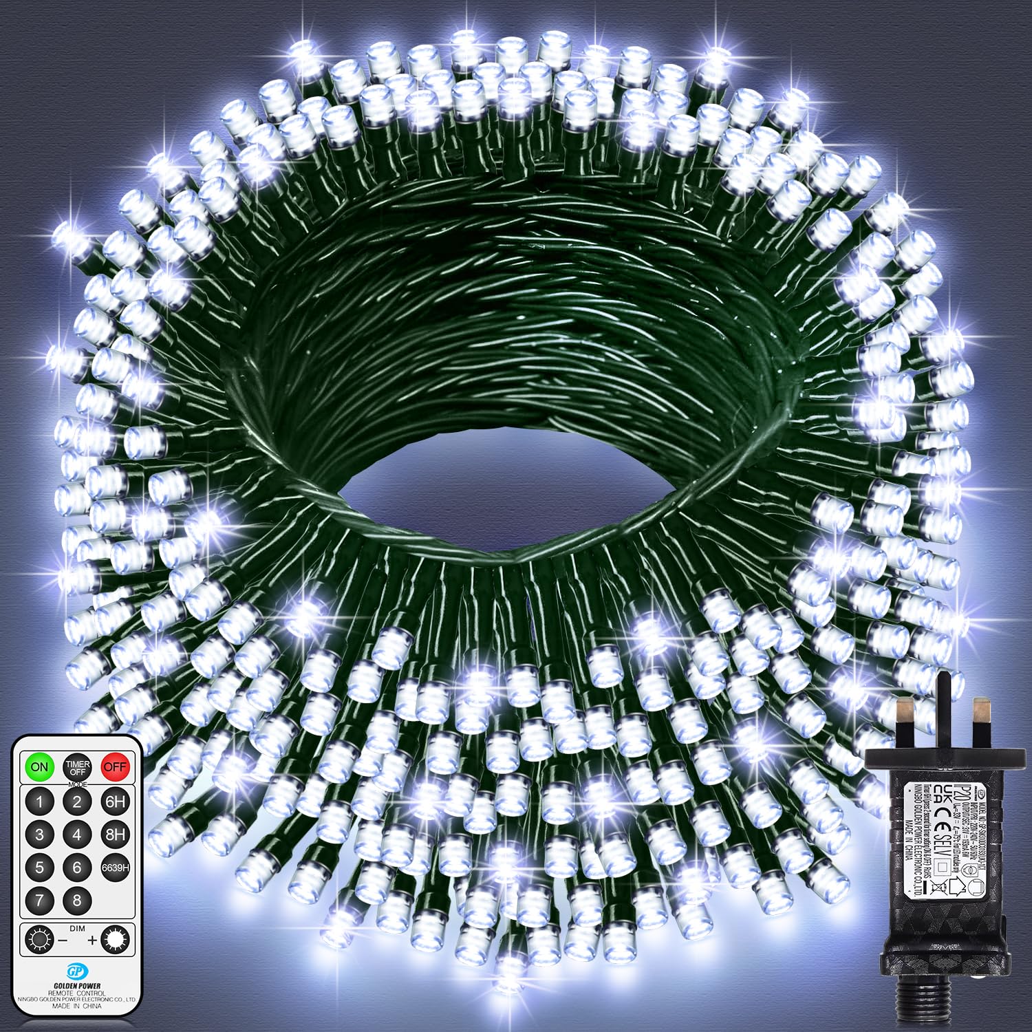 60M 500 LED Fairy Lights Outdoor Green Wire String Lights Plug in Waterproof Christmas Lights Mains Powered with Remote Timer 8 Modes for Outside Garden Patio Yard House Party Decorations-Cool White