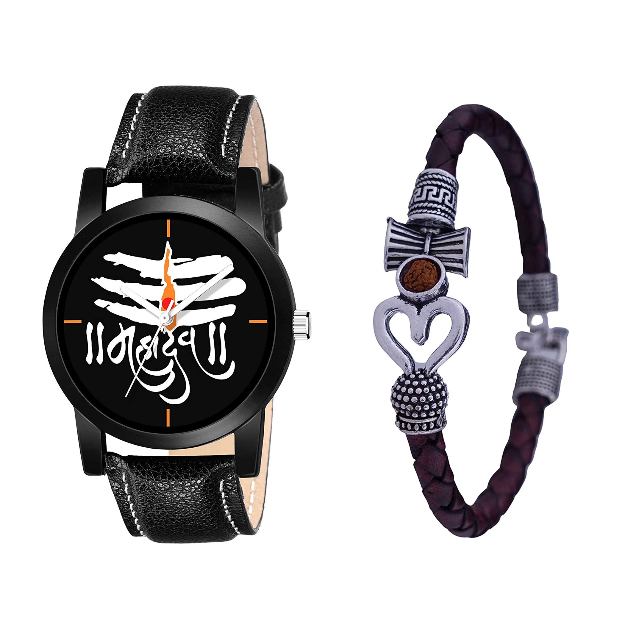 The Shopoholic Analog Black Dial Combo of Mahadev Watch and Rudraksha Shiv Trishul Damroo Designer Om Bracelet Kada for Men and Boys(BM-Silver) (B08MFLR6TM) Amazon Price History, Amazon Price Tracker
