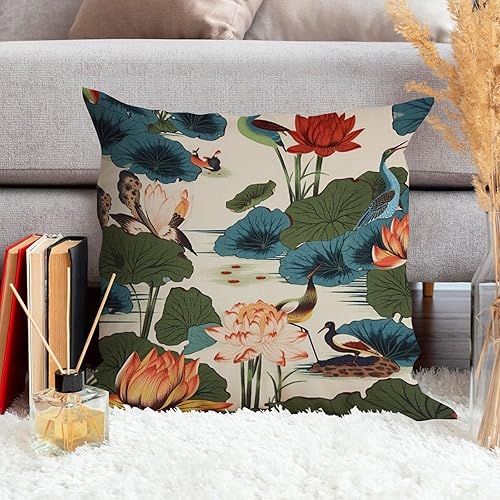Miniatura 9 de Lily Nymphaea - Funda de cojín estilo campestre de pistacho chinoiserie, diseño de flores azules y pájaros, almohadas orientales para dormitorio,