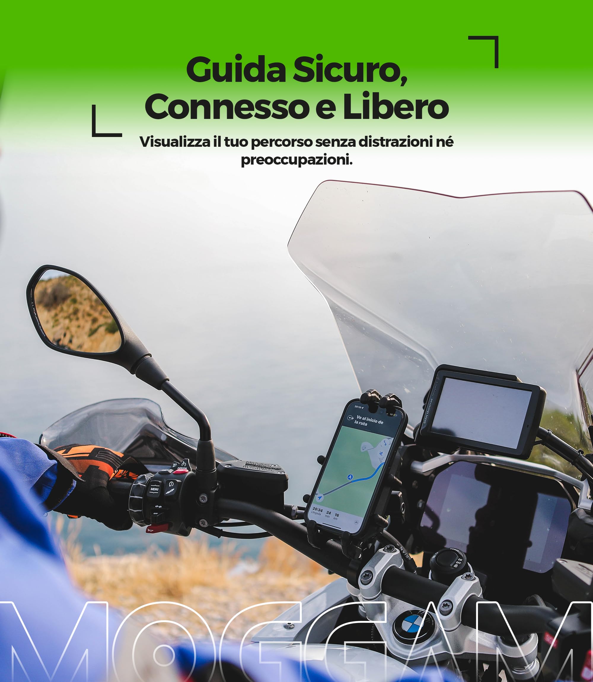 Porta Cellulare Moto Antivibrazione Antifurto Trail Ultra Resistente per Manubrio Compatibile Smartphone Ruggerizzati 5.4 a 7.2 Pollici Supporto Telefono Moto Adventure Enduro Touring Offroad