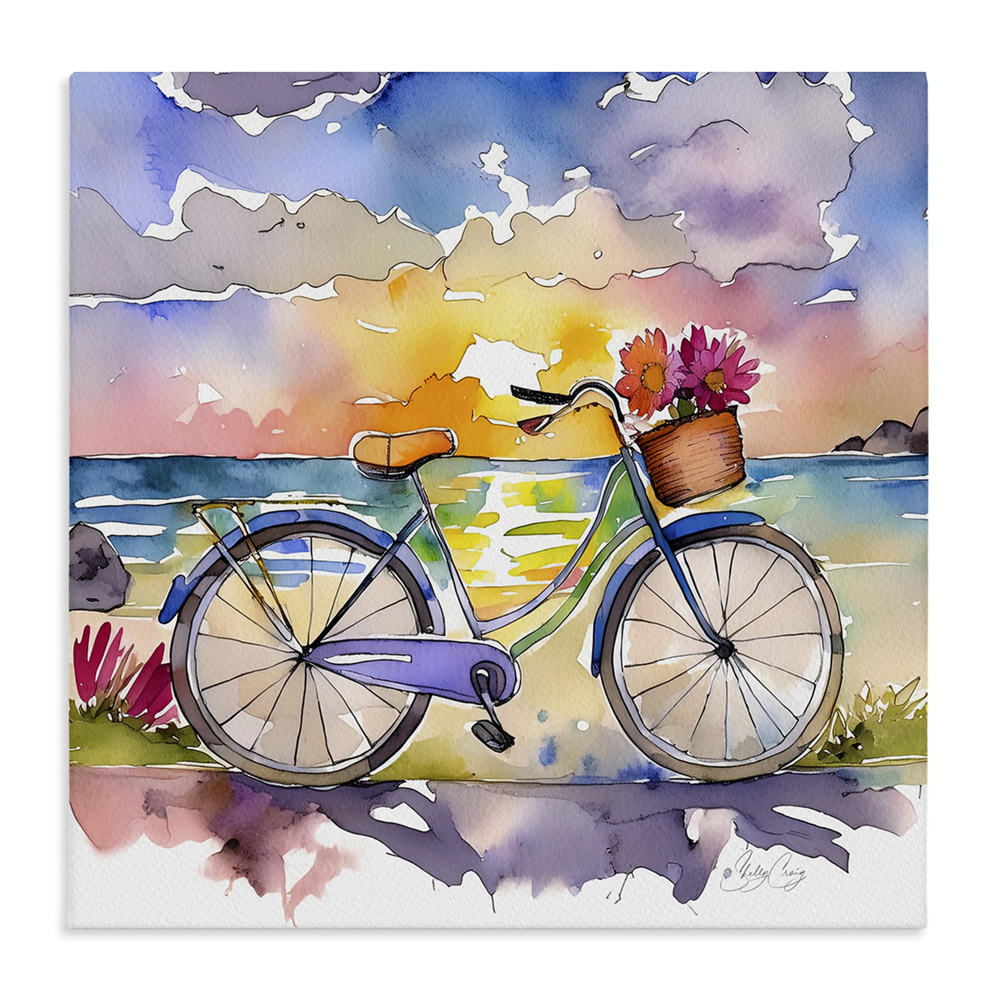 Stupell Industries Bicycle By The Seaside 'Bicycle By The Seaside', Canvas Art, 30 X 30 Inches, Easy To Hang And Sturdy, Made In Usa, By Shelly Craig
