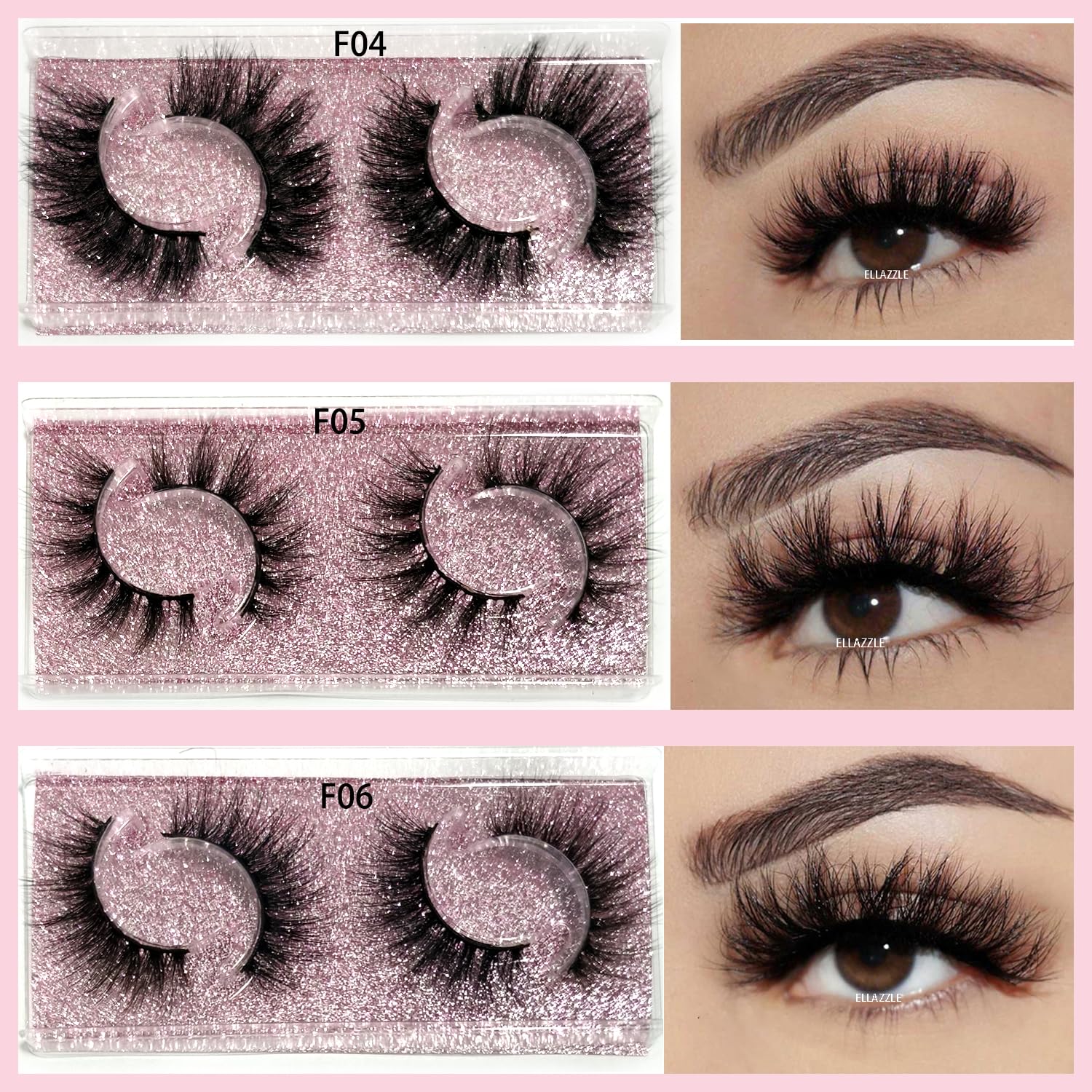 Lot de 18 paires de faux cils 3D en vison naturels