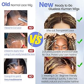 Eyefanniy Glueless Wigs Human Hair pre plucked Pre Cut Blonde Highlights Short Curly Bob Lace Front Wigs for Black Women 4x4 Lace Closure Wig with Elastic Band for Beginners 12 Inch