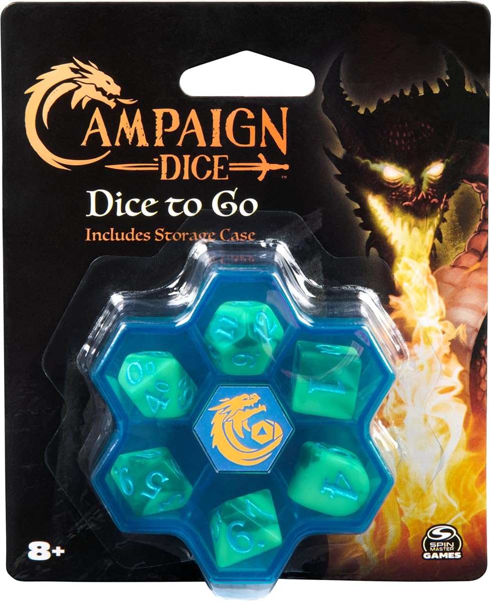 Campaign Dice, Deluxe Glow-in-The-Dark Dice Set Polyhedron Role-Playing Board Games with Deluxe Dice Tray with Storage, DND Dungeons and Dragons MTG Magic The Gathering, for Ages 8+