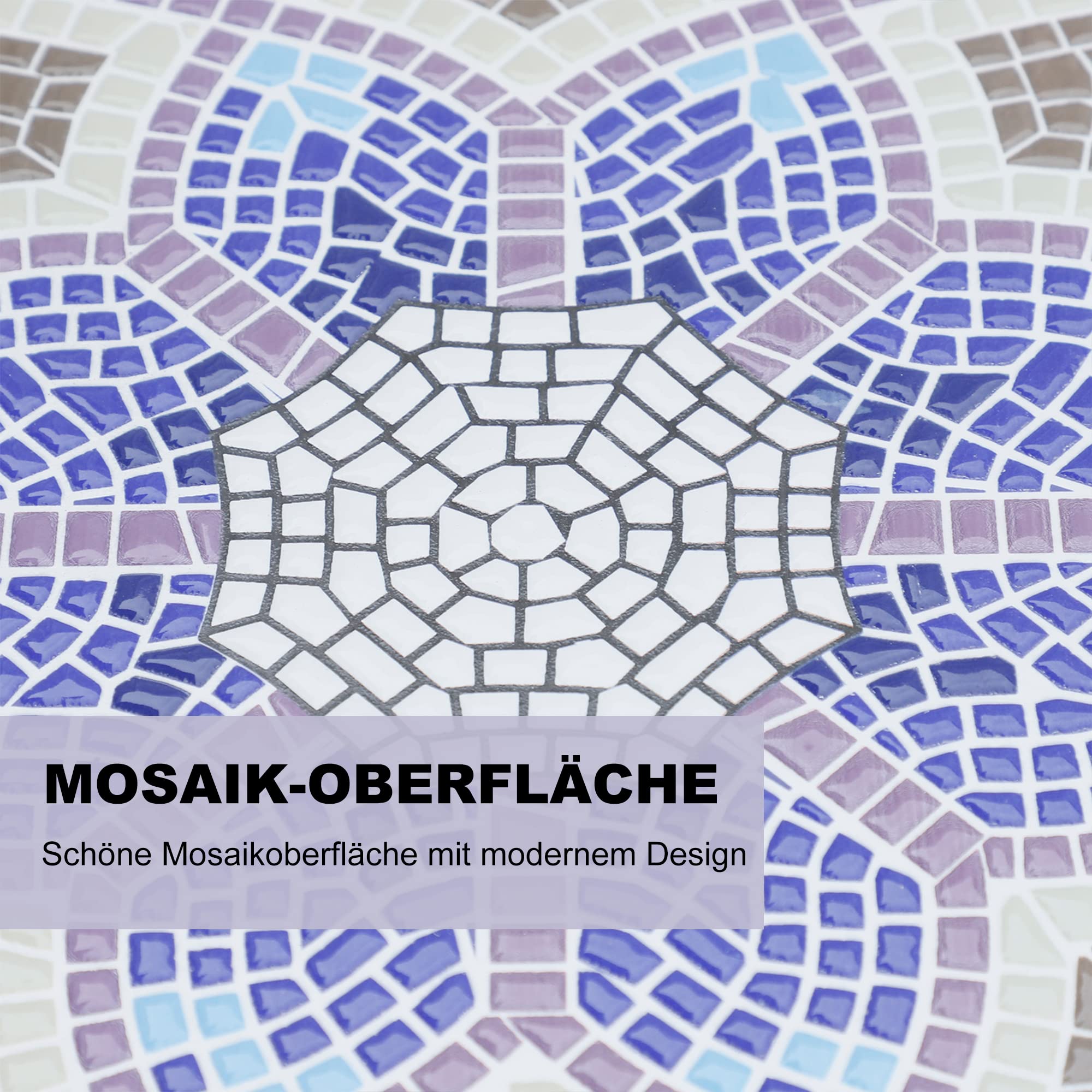 Outsunny Gartentisch Mosaiktisch Balkontisch Beistelltisch Seviertisch rund Stahl + Keramik Blau + Weiß Ø60 x H71 cm