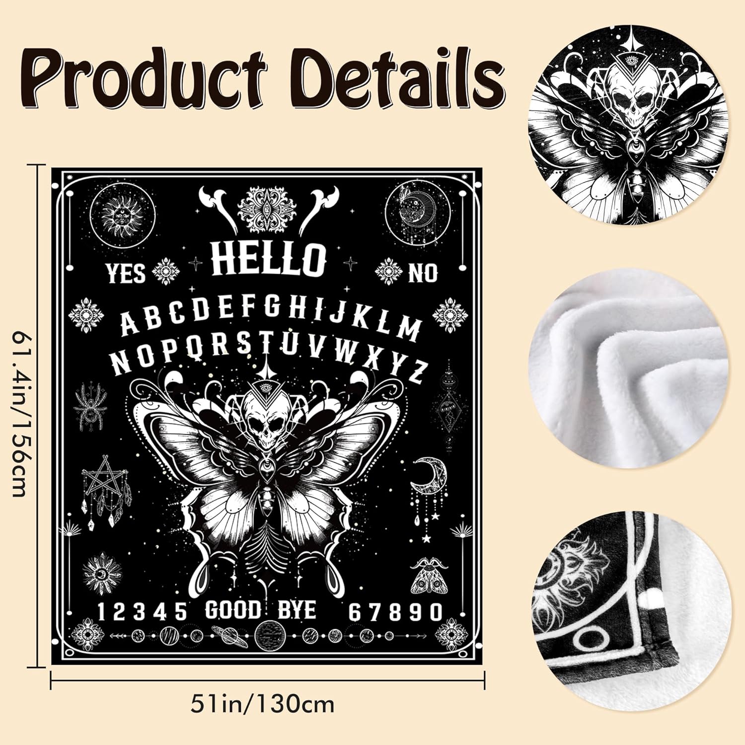 Ouija Board Throw Blanket, Gothic Witchy Spooky Design Soft Cozy Fuzzy Flannel Blanket, Occult Witch Gifts for Women Girls Halloween Home Decor (50" x 60") - Image 2