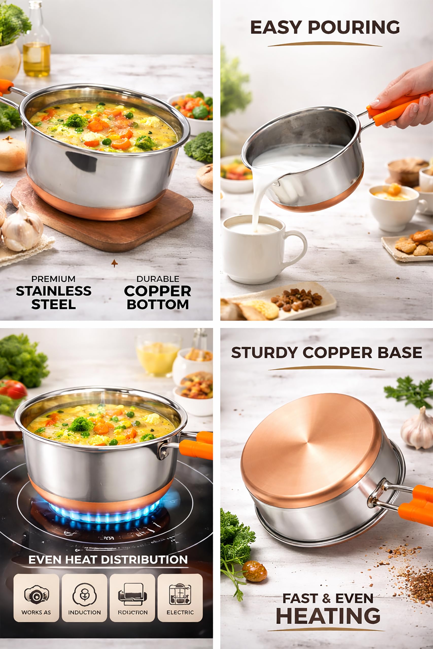 Stainless Steel Sauce Pan - 2L with Copper Base -6