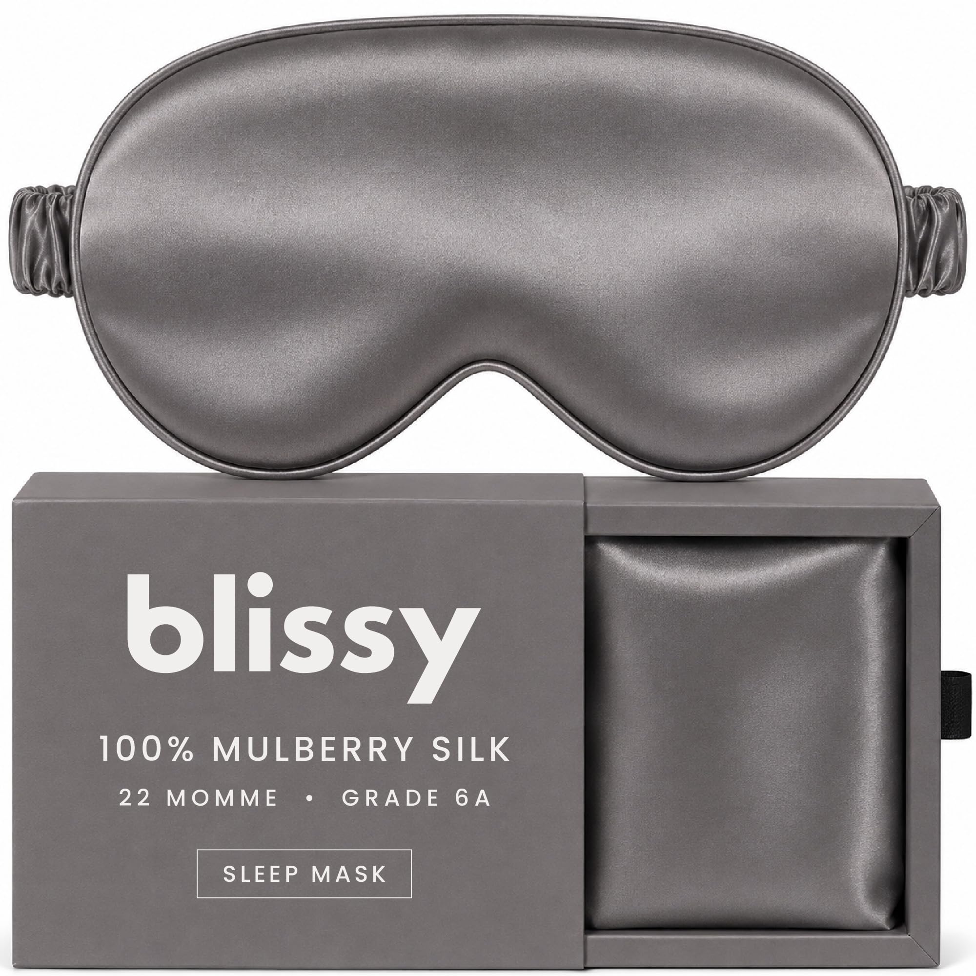 Blissy Masque de sommeil en soie – Masque de sommeil pour les yeux pour homme et femme pour une occultation totale – 100% pure soie de mûrier, fibres 6a 22 mommes – Masque de sommeil en soie pour