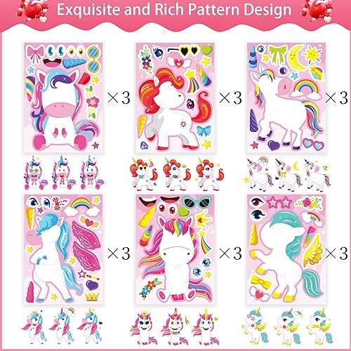 Miniatura 3 de 36 hojas de calcomanías de unicornio, haz una cara para niños, haz tu propio unicornio de animales de fantasía para mezclar y combinar, suministros