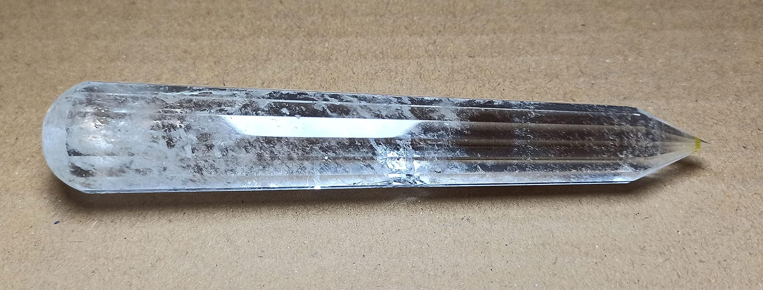 Aldomin Natural Energized Clear Quartz Laser Cut Healing Crystal Wand (110 Gram)