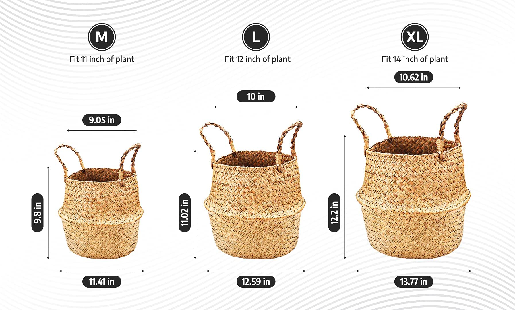 Buy SeaforthHome Plant Basket Wicker Basket Indoor, 11'' Woven Seagrass Basket for Plants, Large