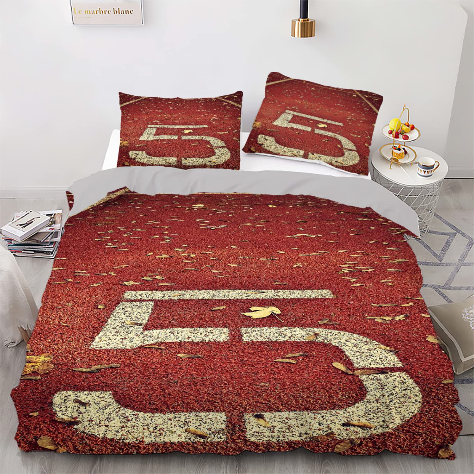 Housse de couette 240 x 260 microfibre parure de lit chiffres rouges adulte avec fermeture
