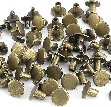 RUBYCA Round Flat Head Chicago Screws, Bronze, 50 Sets, 5/16 inch (8 mm), Screw Post Fasteners for Leather Crafting, Metal Studs for Belts, Bags & Shoes