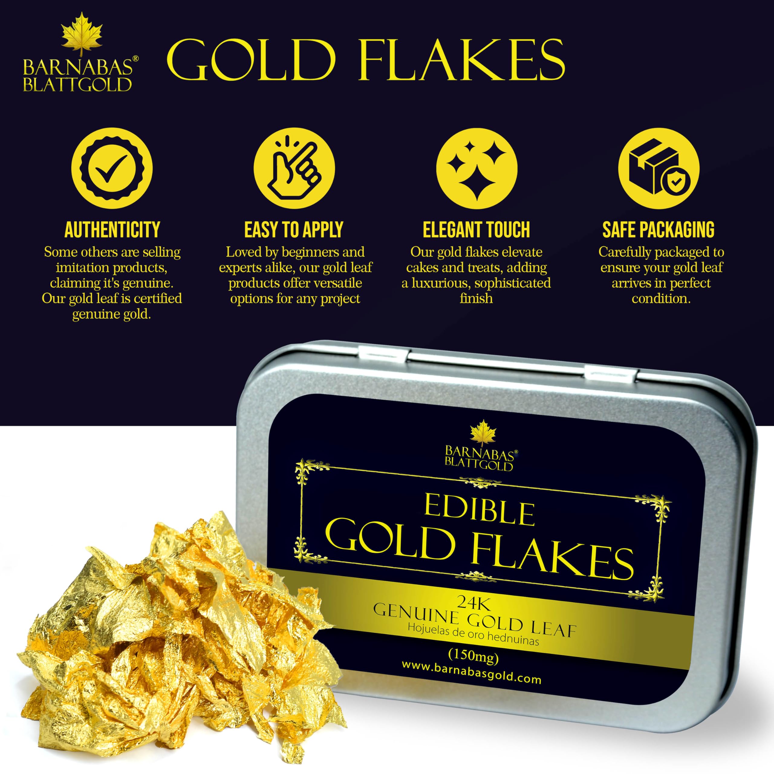 Comestible 23.75 K auténtica dorado hojas (Flake) (150MG/tarro)