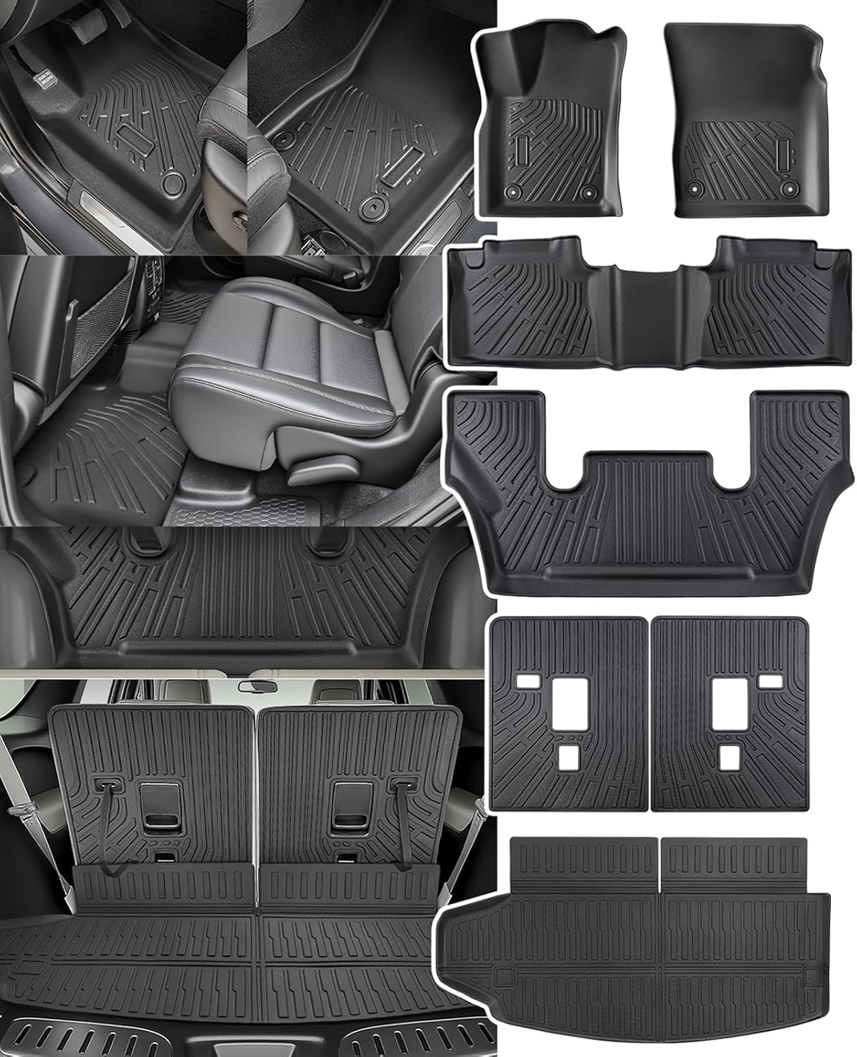 for Dodge Durango 2016-2025 2026 6 Seats Floor Mats Cargo Liner All Weather Protector Heavy Duty TPE Waterproof Anti-Slip Tech Mats for Durango 2017 2018 2019 2020 2021 2022 2023 2024 Accessories