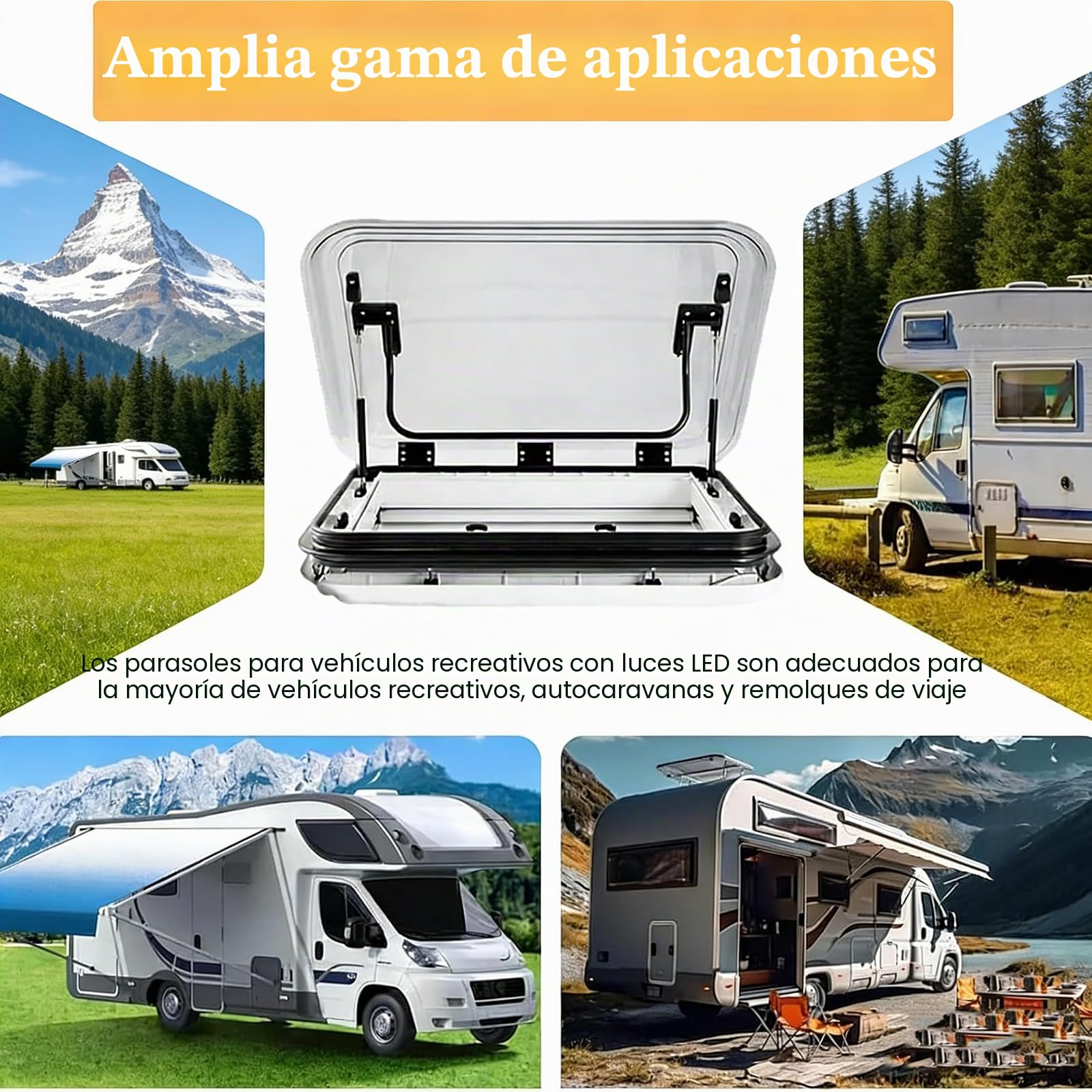 Claraboya para Autocaravana/Ventana para Techo con ventilación 50/70/80 x 50cm– Cortinas oscurecedoras y mosquiteras integradas, iluminación LED 12V, para caravanas, remolques, Barcos 50x50cm