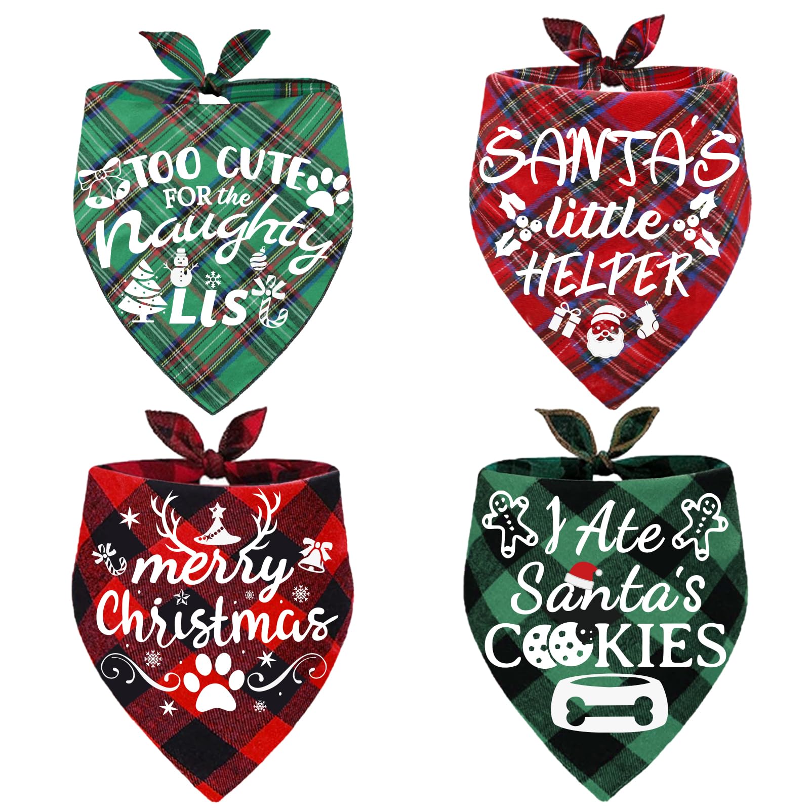 4 Pack Merry Christmas Dog Bandanas Classic Stylish Plaid Xmas Dog Christma Bandana Pet Scarf Bibs Gift Set Dogs Bandanas Christmas for Small Medium
