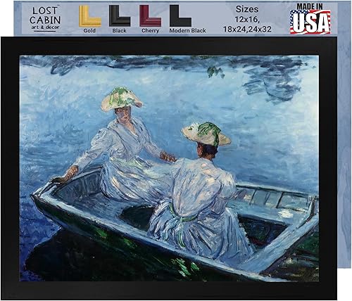 Lost Cabin The Blue Row Boat de Claude Monet  Impresión en marco plano negro  Reproducción de pinturas de obras de arte finas  Póster enmarcado para