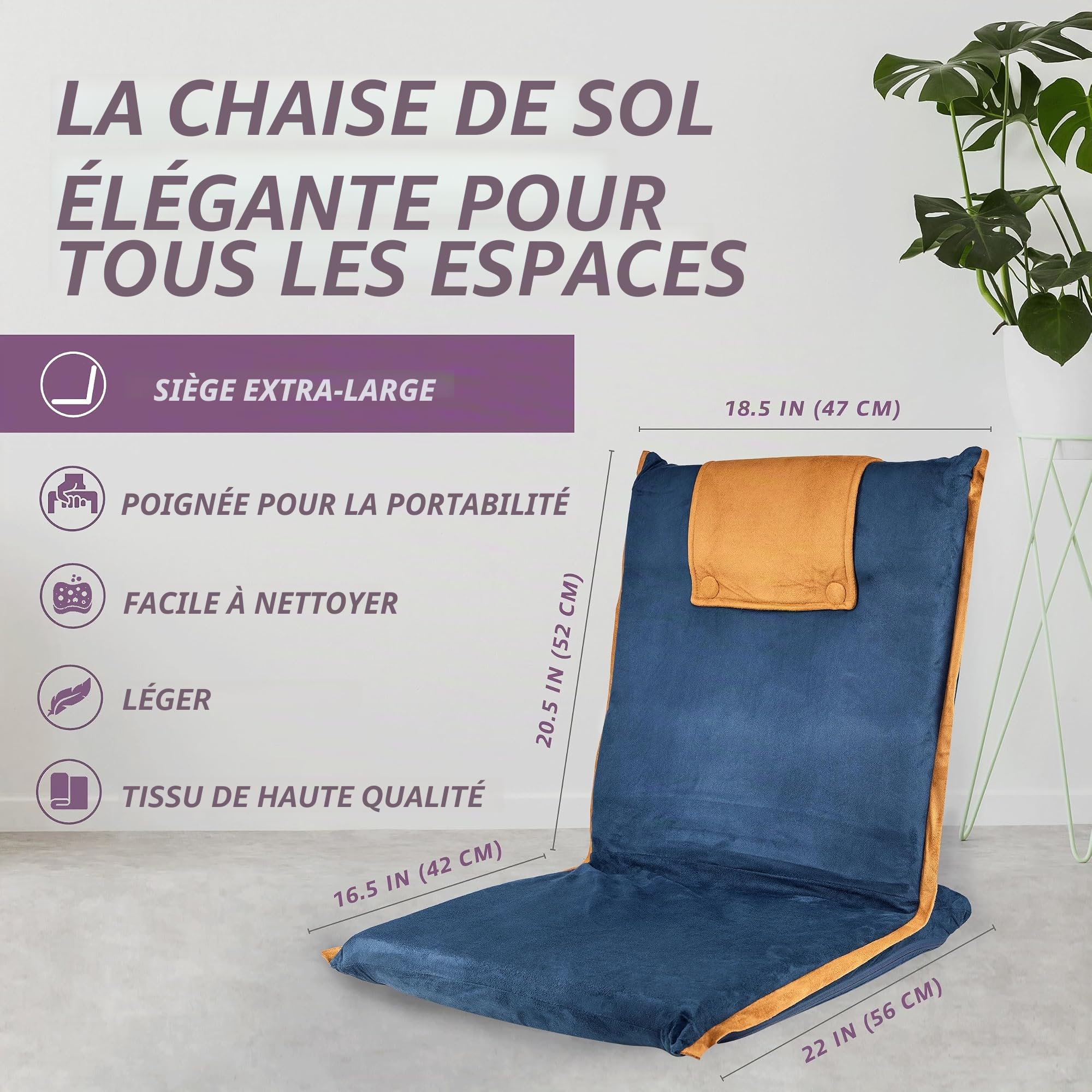 bonVIVO Easy III - Chaise de méditation rembourrée - Poignée intégrée, Dossier réglable, Chaise Pliable Polyvalente, Chaise de Sol pour Yoga, Maison, Bureau, extérieur, Chaise de Plage Confortable