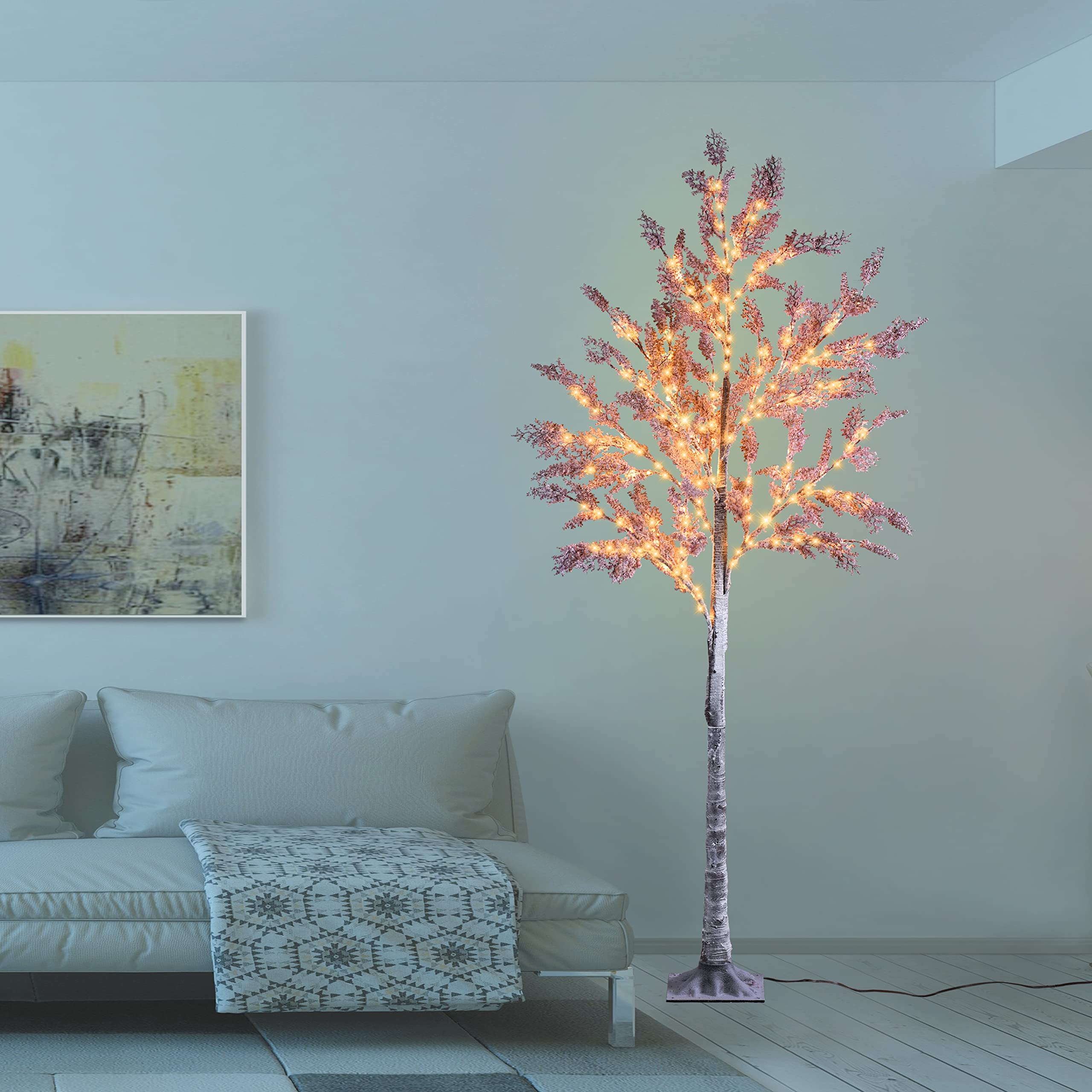 Artificial Lighted Tree Twig Tree with 150 Micro-LED Lights for Indoor Outdoor Home Wedding Party Winter Christmas Holiday Decoration (Pink Misty Pine 5FT)