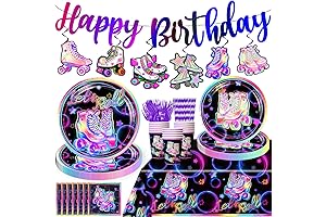 Exclusive 189-Piece Roller Skating Disco Party Supplies and Decorations Set, Featuring Banner,...