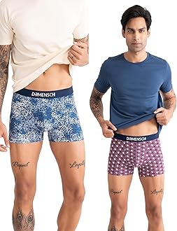 DAMENSCH Pack of 2 Regular Fit Printed Cotton Blend Anti-Bacterial Moisture Wicking Breathable Microfiber Waistband Stretchable Deo Cotton Trunk for Men