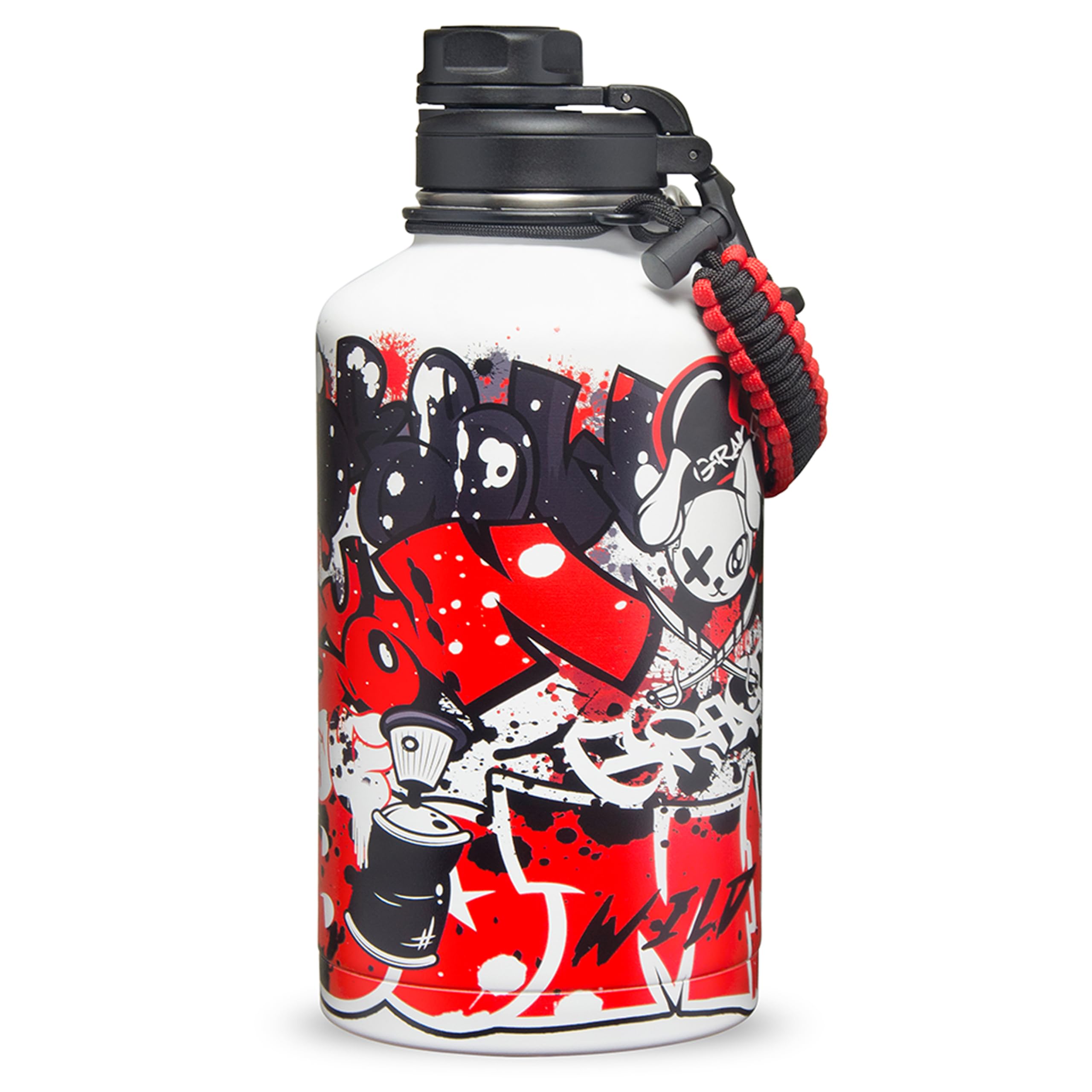URBANCAN Isolierte Trinkflasche - 2 Liter, mit Strohhalm, Chug und Kappe deckel, Trink In Stil mit Edelstahl Wasserflasche für Sport, Fitness und Reisen, doppelwandige Thermosflasche, Getting Up