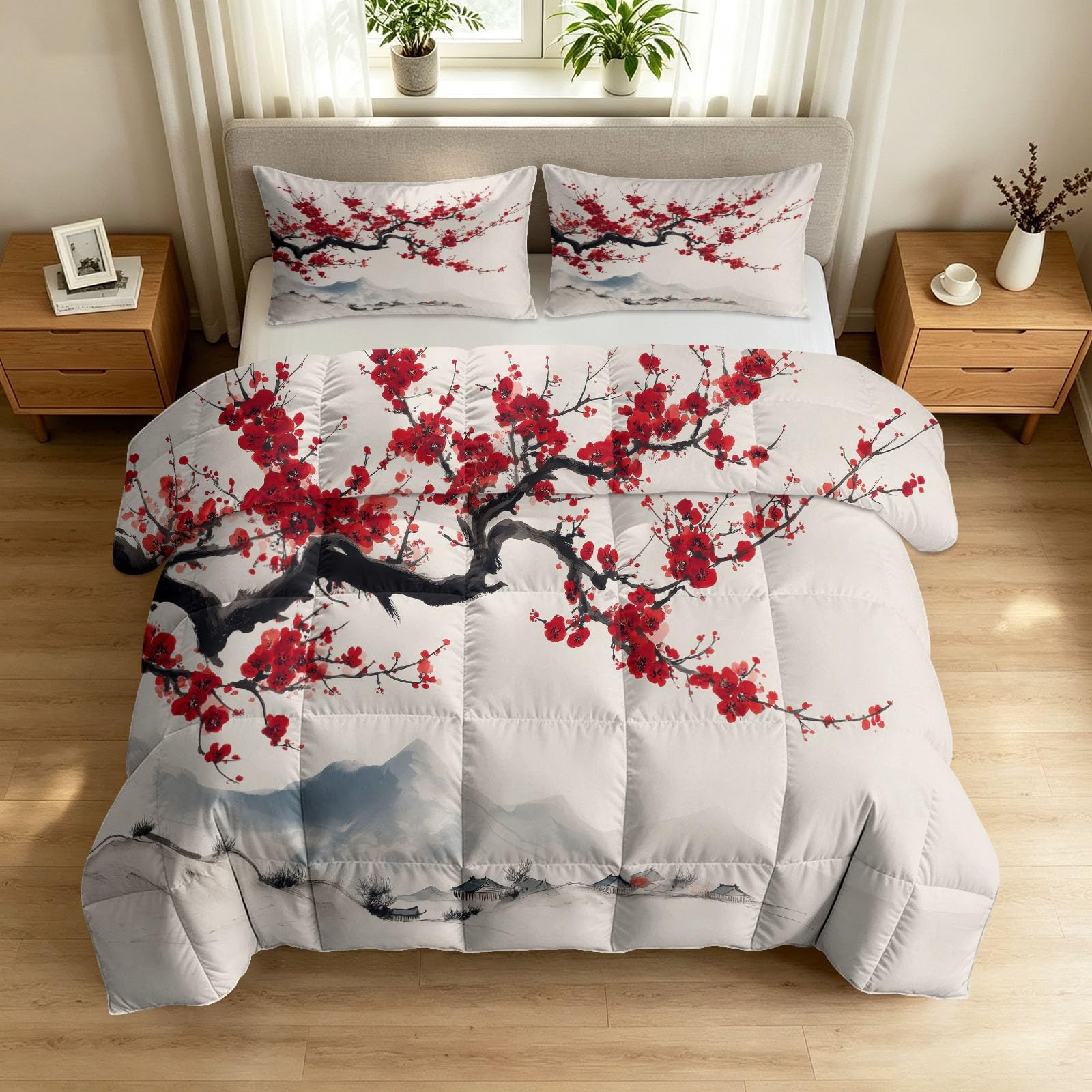 Couette d'été légère et chaude motif encre de chine style asiatique 220x240