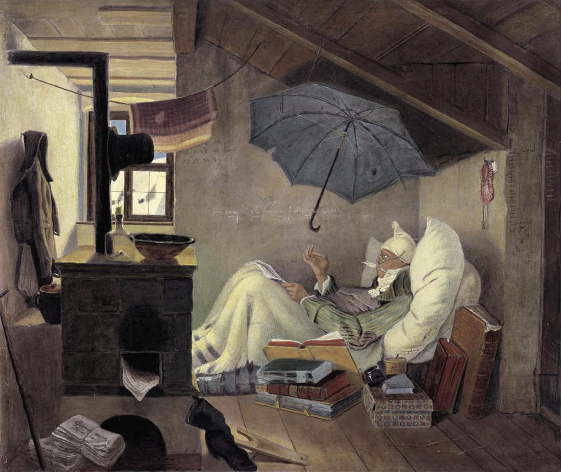 ARTXLXXBN Famous Painting Canvas Artwork Graffiti Print The Poor Poet by Carl Spitzweg Portrait Canvas Image for Home Decor 60x90cm