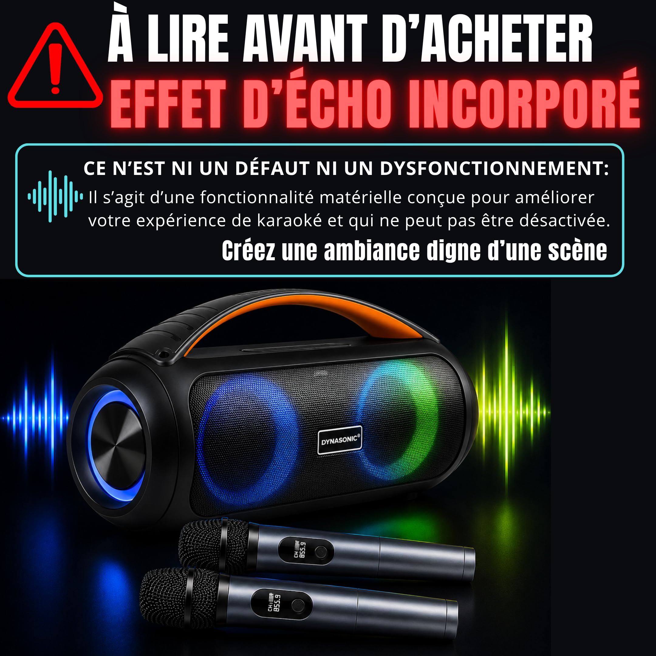 DYNASONIC D93 - Enceinte Bluetooth Portable IPX5 Hautparleur Waterproof. Enceinte d'extérieur sans Fil. Stéréo sans Fil. Lecteur de Son Puissant avec lumières LED intégrées. Micro-SD, USB.